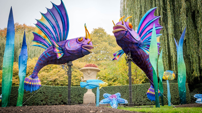 View of colorful sealife decorations during the "Magic Ocean" festival at the Antwerp Zoo