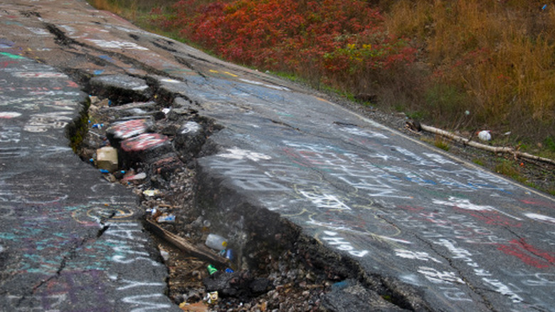 A road cracked by fire, in Centralia, Pennsylvania