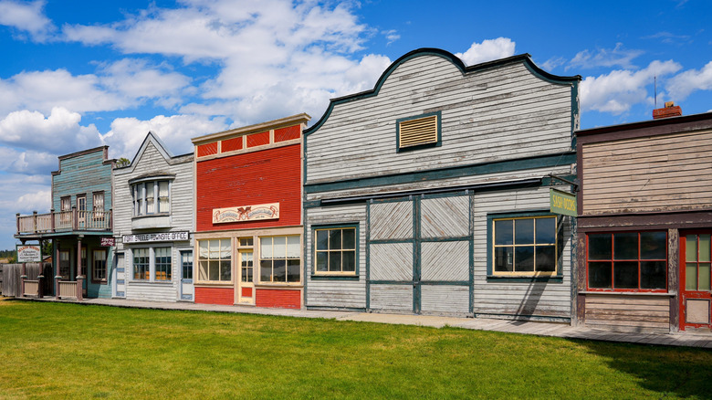 Colorful, wooden facades of historic buildings in Fort Steele, British Columbia