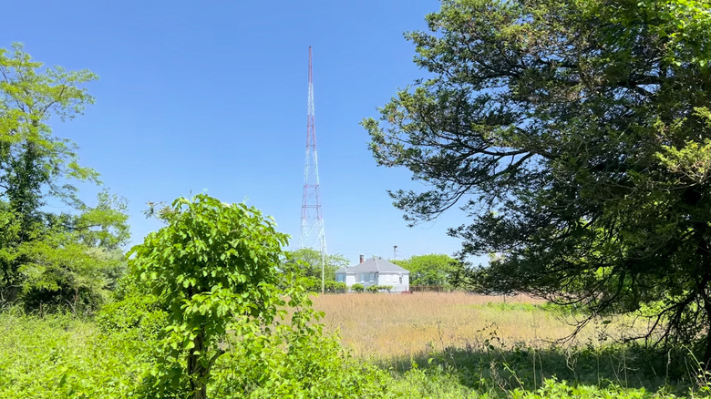 House and signal tower at the abandoned Pleasure Beach community in Connecticut