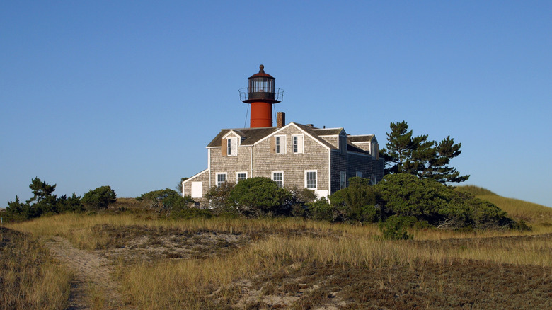 Monomoy Lighthouse and surrounding nature refuge on Monomoy Island, Massachusetts
