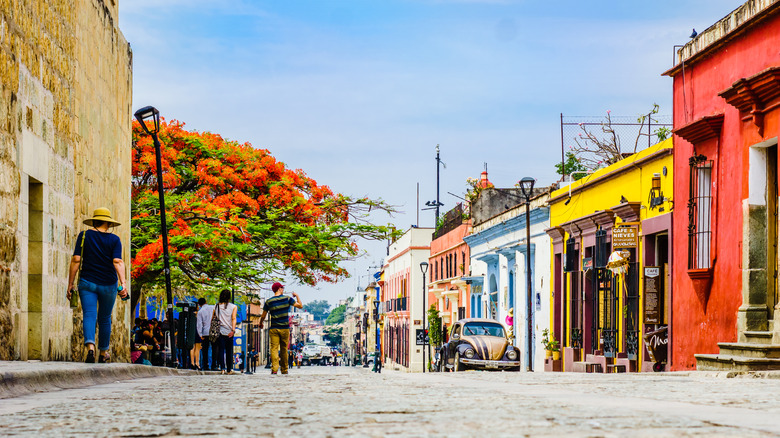 Colorful street in Oaxaca Mexico