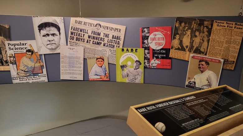 Magazine covers and newspaper clippings at the Babe Ruth Birthplace and Museum in Baltimore.