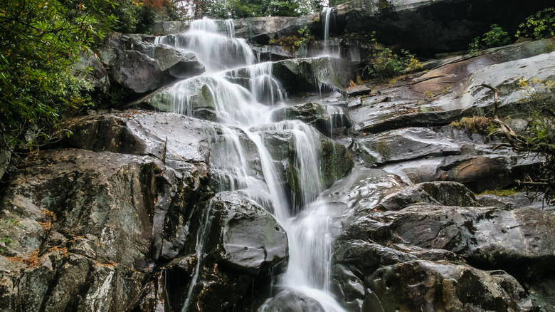 Ramsey Cascades is a spectacular wooded area with waterfalls and cascading water along an 8.1 mile hiking trail. It is located in the Great Smoky Mountains National Park near Gatlinburg, Tennessee