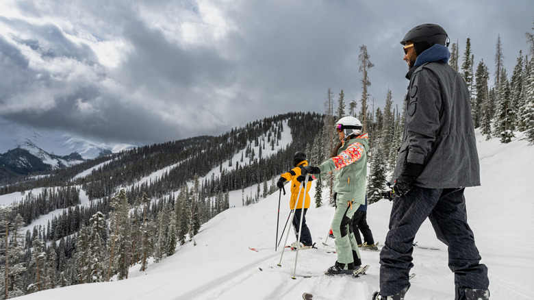 Skiers at the top of a mountain