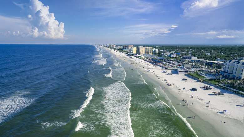 An areal view of the beach at New Smyrna Beach.