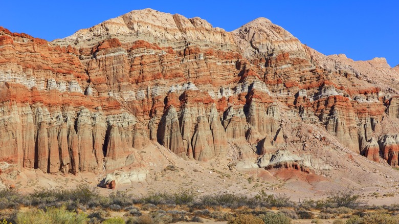 Striking red cliffs in Red Rock Canyon State Park, showcasing the dramatic desert geology of Cantil, California