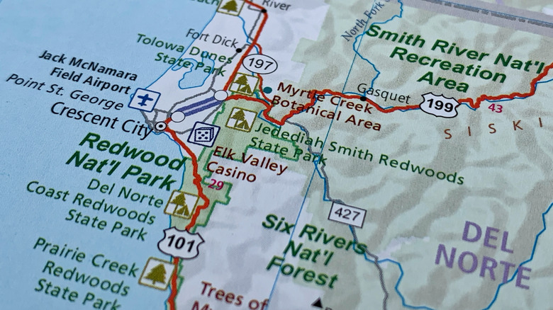 Redwood National and State Parks, California, a photo of a map in a USA atlas
