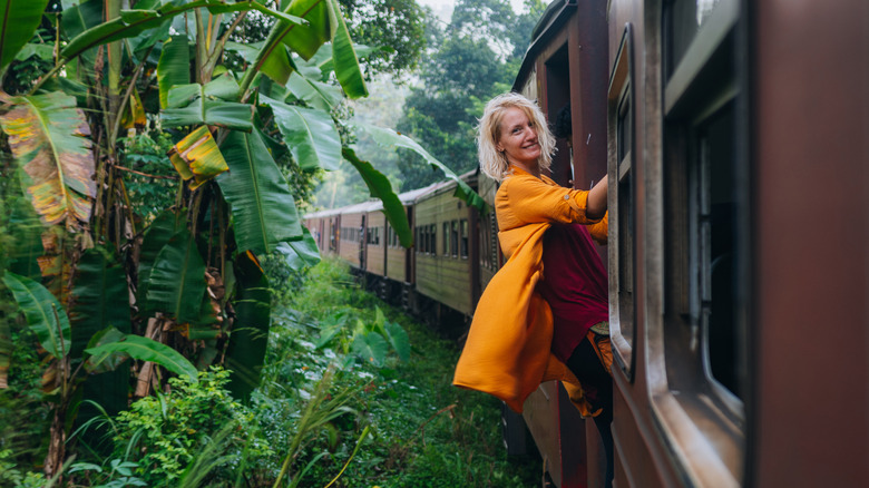 Person on Sri Lanka train