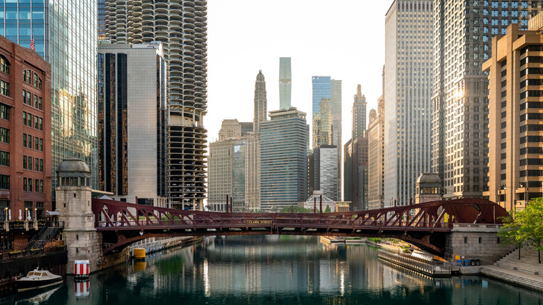 Downtown Chicago skyline and the Chicago River with its bridges
