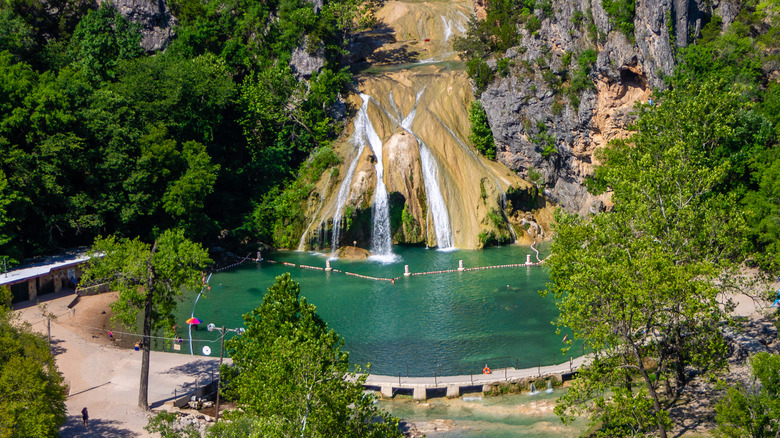 Aerial view of Turner Falls and swimming hole in Oklahoma
