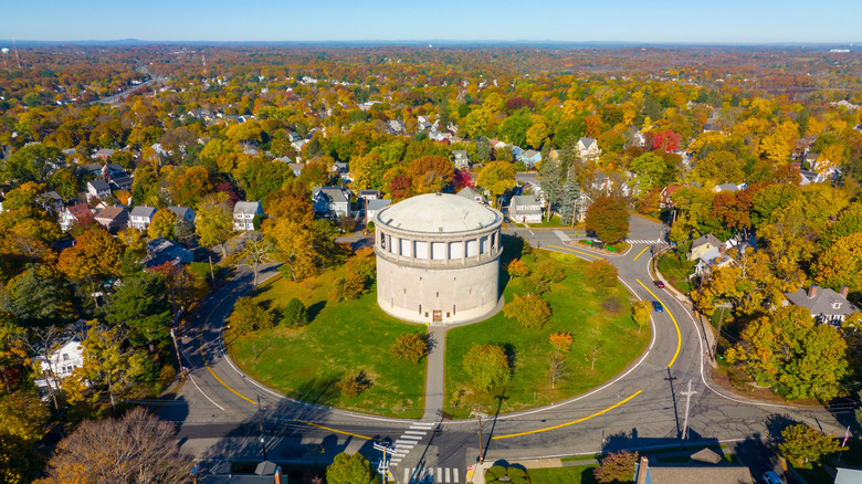 Arlington, Massachusetts, with leaves changing colors for fall