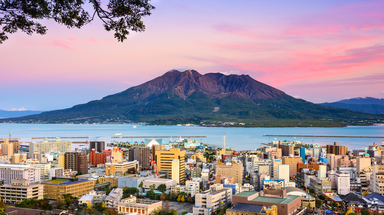 Aerial of Kagoshima and Mount Sakurajima