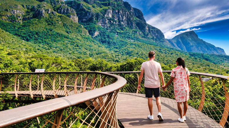 Couple on Boomslang walkway in Kirstenbosch Botanical Gardens in South Africa