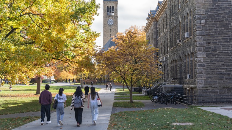 Students walking around Cornell University