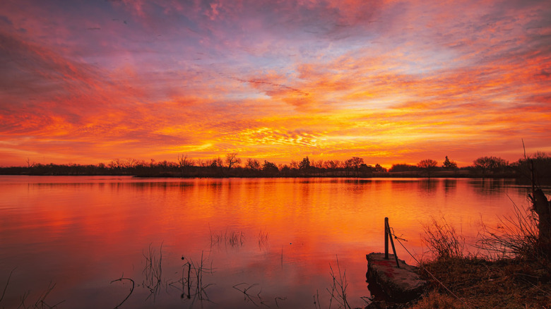 Landscape of a colourful lake sunset