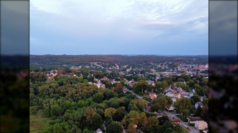 Aerial view of homes, buildings and trees in DuBois, Pennsylvania.