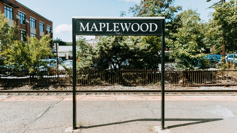 The Maplewood train sign in Maplewood, New Jersey