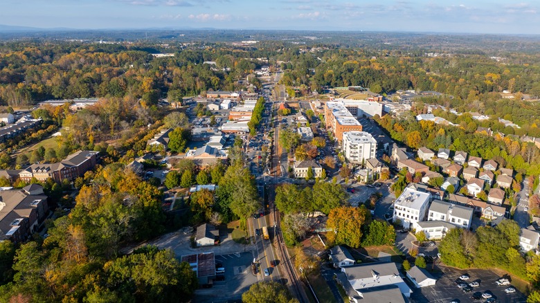 Aerial view of downtown Woodstock, outside Atlanta, Georgia