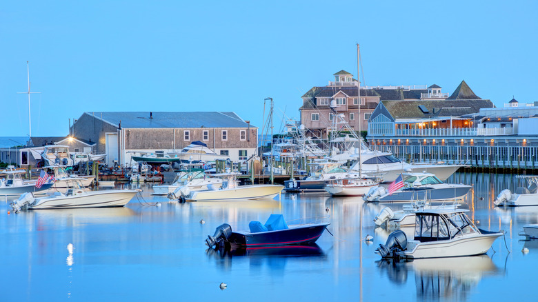 Harbor dotted with boats in Harwich, Massachusetts