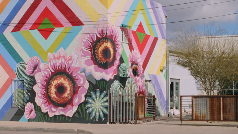 A vibrant mural on the side of a building in Nogales, Arizona