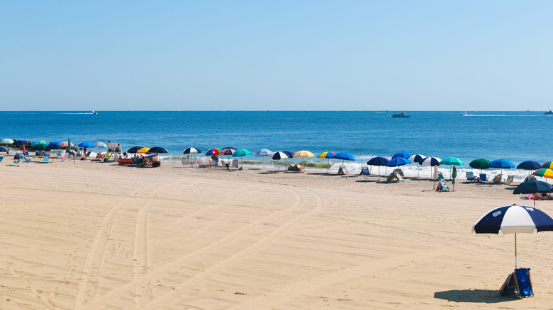 Beach with colorful umbrellas in Allenhurst, New Jersey