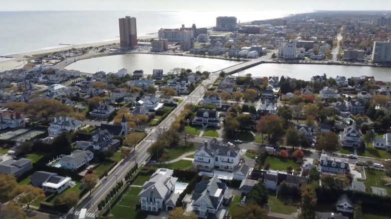 Aerial view of houses and beach in Allenhurst, New Jersey
