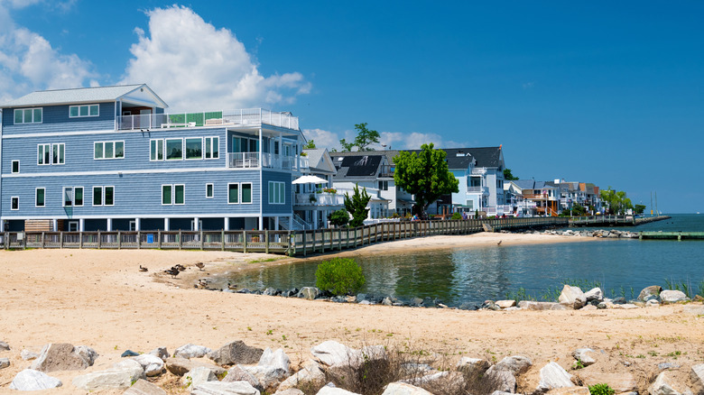 Waterfront houses line shore in North Beach, Maryland