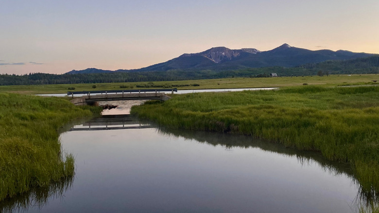 Mountains at sunset on Steamboat Lake