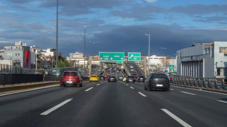 Traffic on the highway of cars in Athens, Greece