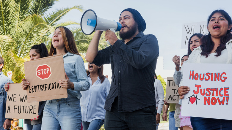 Images of Hispanic youth protesting against gentrification and local prices