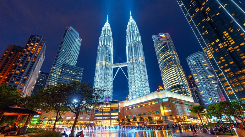 Night view of the Petronas Towers in Kuala Lumpur