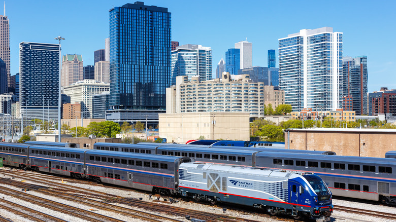 Amtrak train railway near Union Station in Chicago