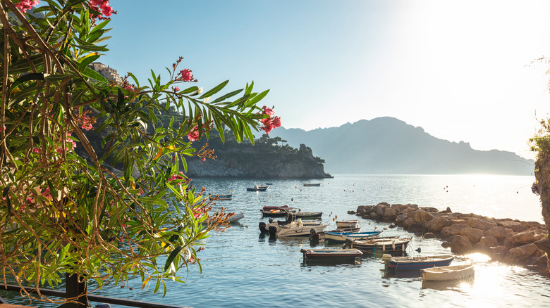 boats bobbing in the bay at Conca dei Marini, Amalfi Coast, Italy