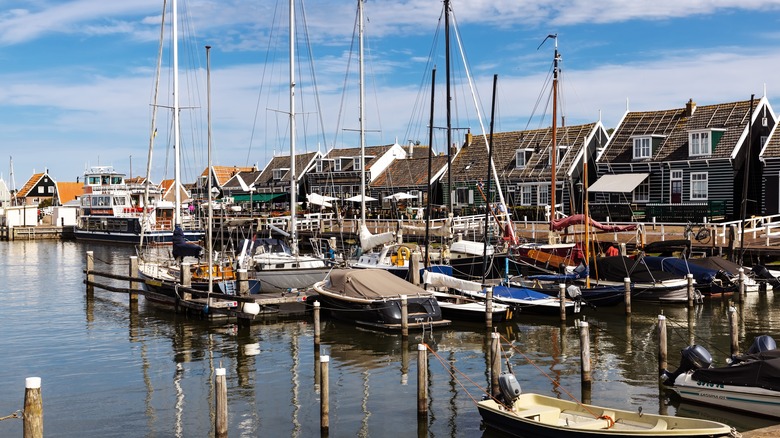 The scenic harbor in Marken, Netherlands