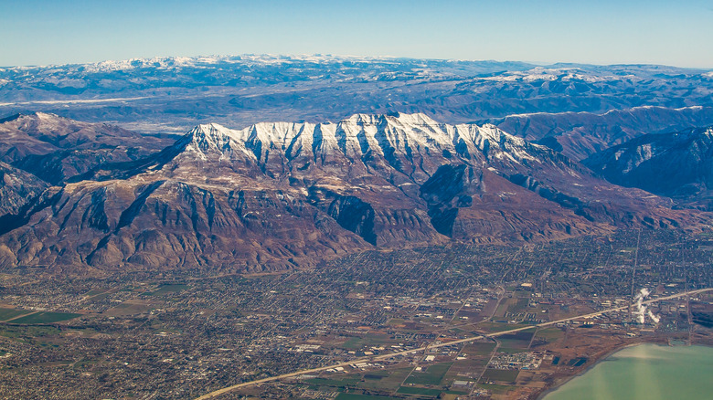 Mountains, cities, and Utah Lake near Vineyard