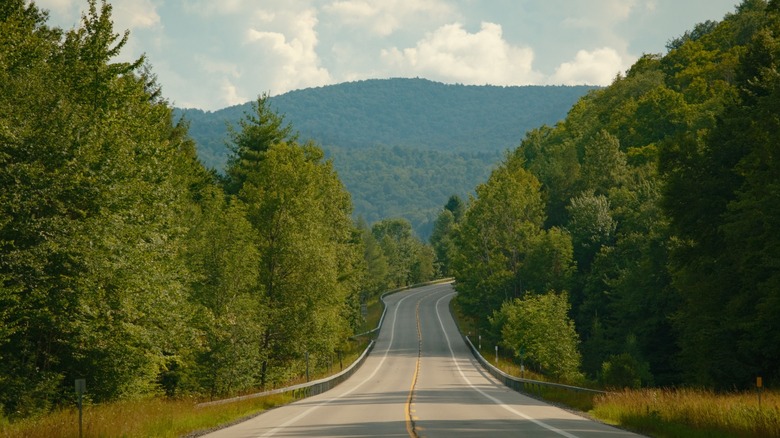 A scenic road in the Adirondack Mountains in New York