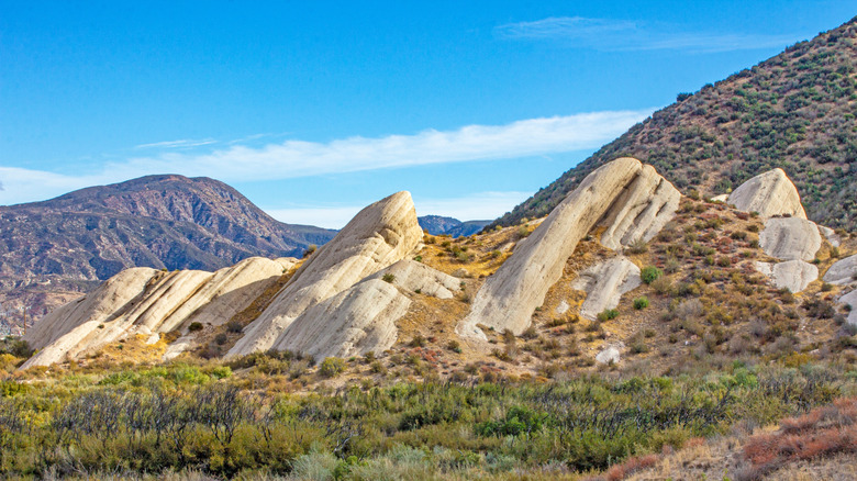 Mormon Rocks Victor Valley blue sky mountains behind
