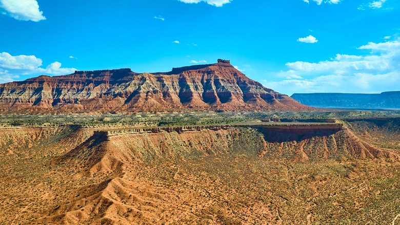 Aerial view of Gooseberry Mesa and surrounding desert landscape in Utah