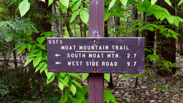 Trailhead sign for the Moat Mountain Mineral Site in New Hampshire