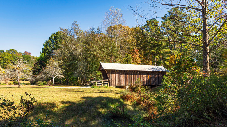 a covered bridge in the countryside around Carrollton, Georgia