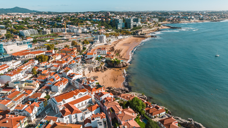 The Cascais and Estoril coastline from above on a sunny day