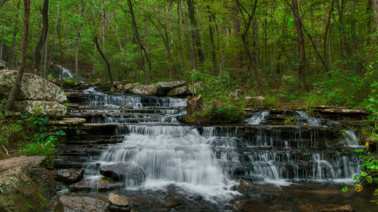 Long exposure of a waterfall on the Collins Creek Trail in Heber Springs, Arkansas