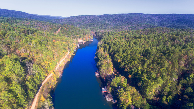 An aerial view of Lake Rabun, Georgia