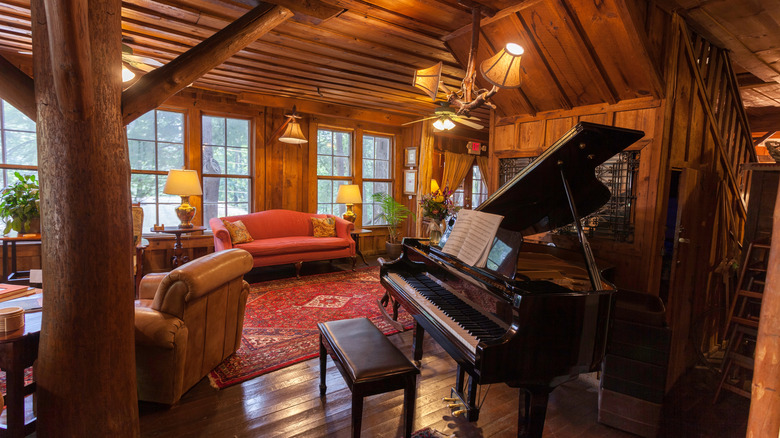 A piano room inside Lake Rabun Hotel, Georgia
