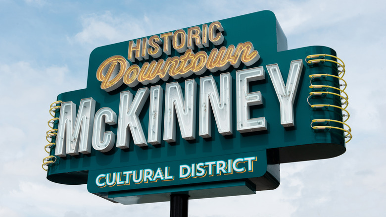 Historic Downtown McKinney neon street sign