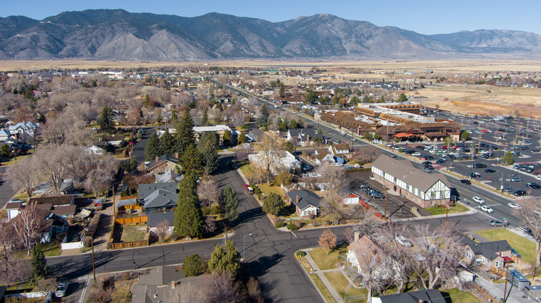 Aerial view of Minden, Nevada on sunny day.