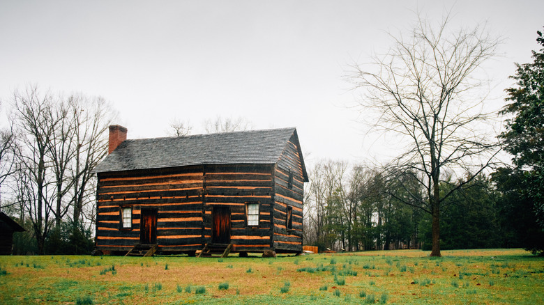A log cabin available to explore at the President James K. Polk State Historic Site