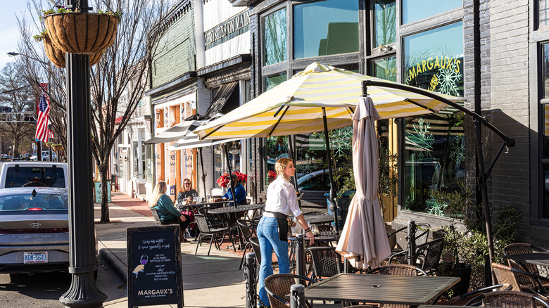 Restaurants line the streets in downtown Pineville