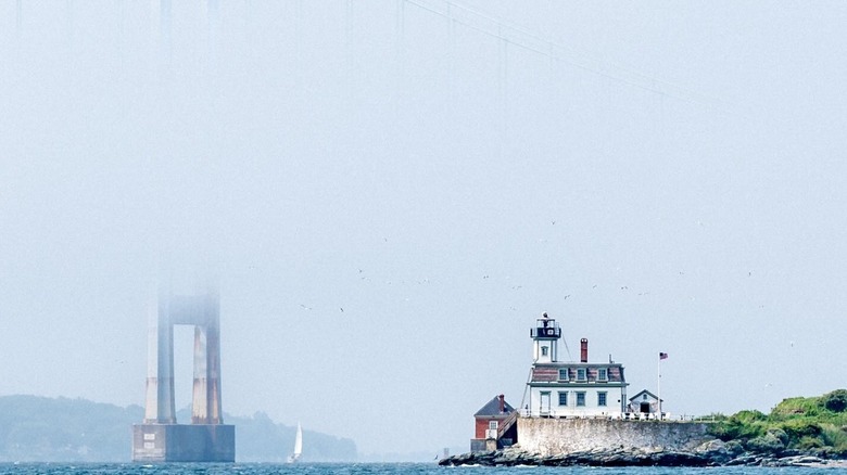 Rose Island lighthouse and Newport Claiborne Pell Bridge